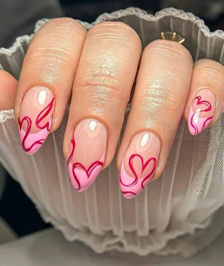 french tip nails with heart design 008 32d502db93
