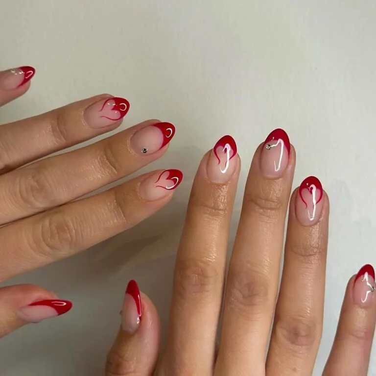 french tip nails with heart design 009 66c4a8f993