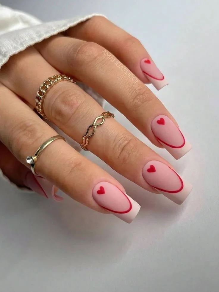 french tip nails with heart design 011 7ccdb8bf50