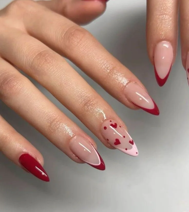 french tip nails with heart design 012 4eb637581f