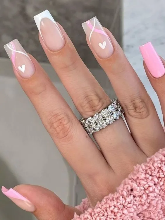 french tip nails with heart design 014 6e6617b9a1