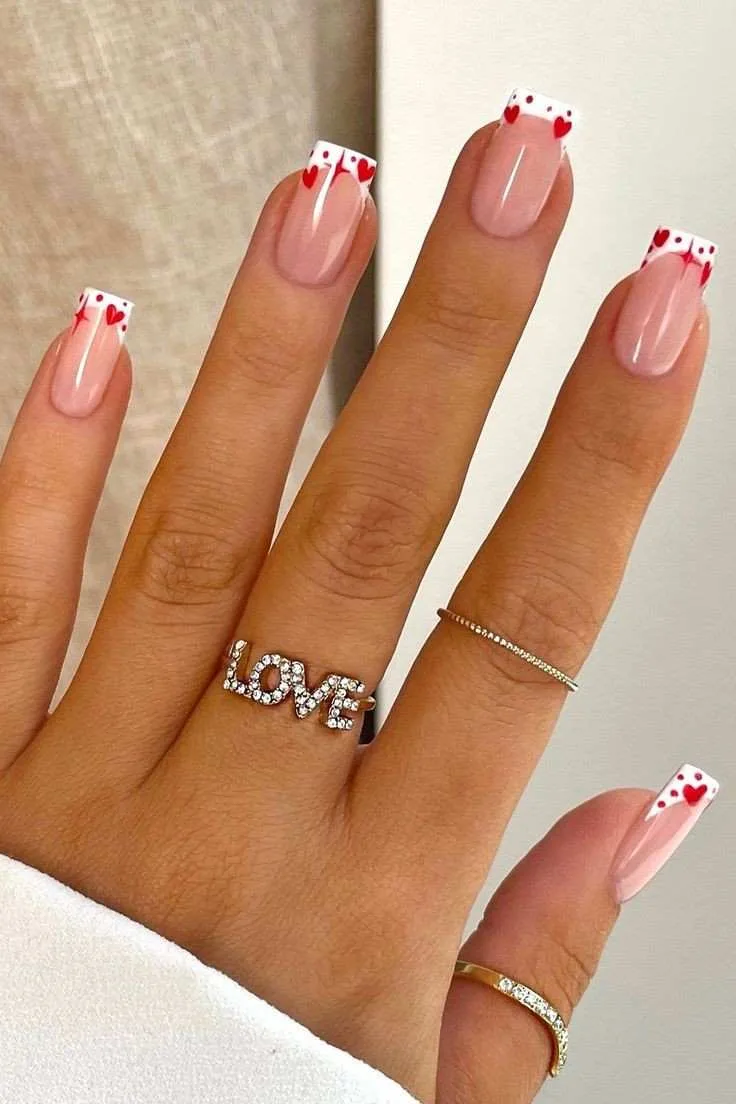 french tip nails with heart design 019 034848aee2
