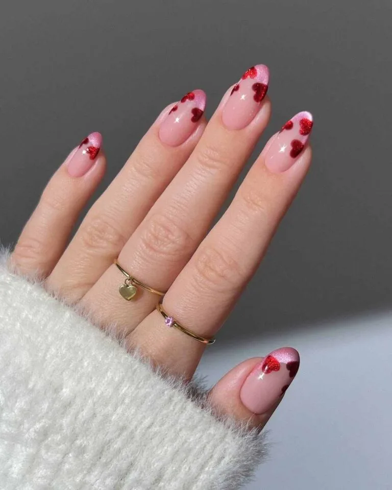 french tip nails with heart design 020 444a8a557f