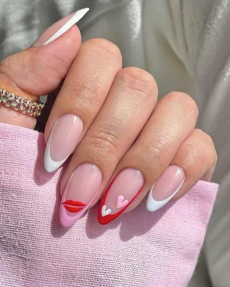 french tip nails with heart design 021 f553e56f6e