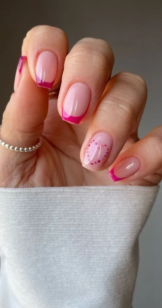 french tip nails with heart design 022 bd6768c457