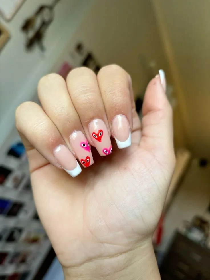 french tip nails with heart design 023 0e13d0d11d
