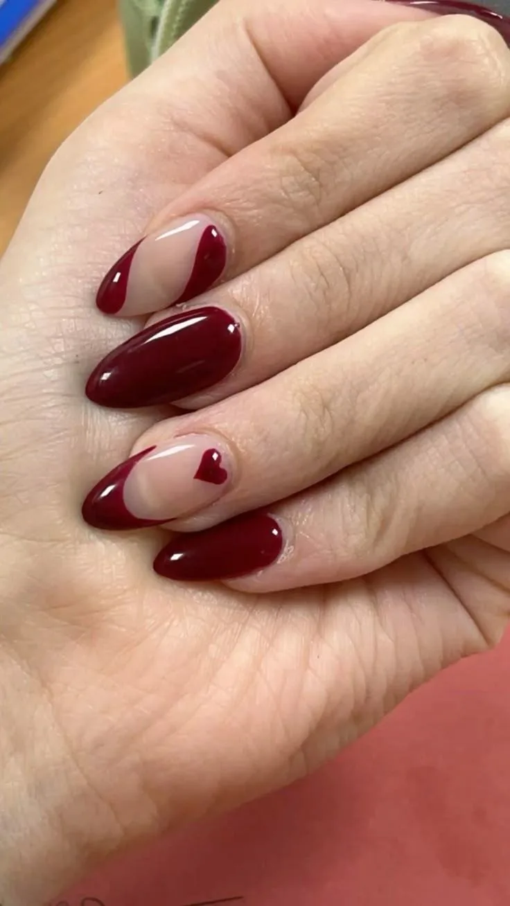 french tip nails with heart design 027 c89c41802f