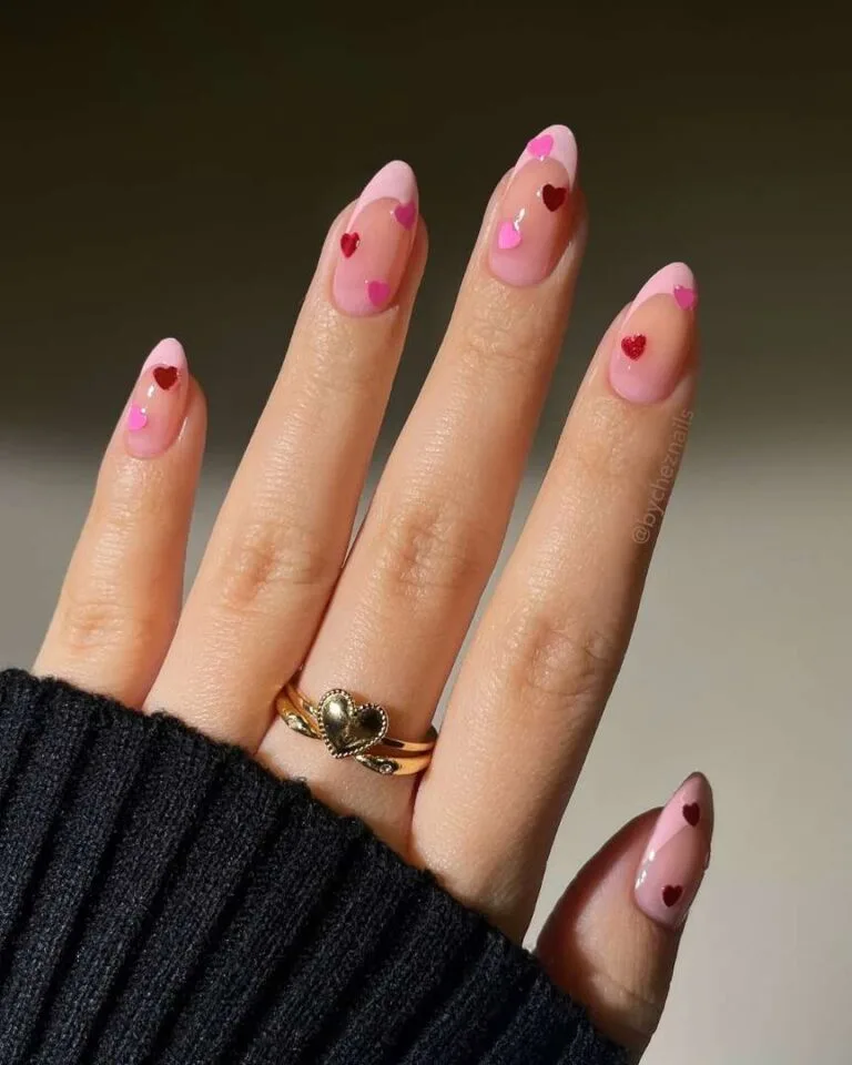 french tip nails with heart design 028 66709ba883