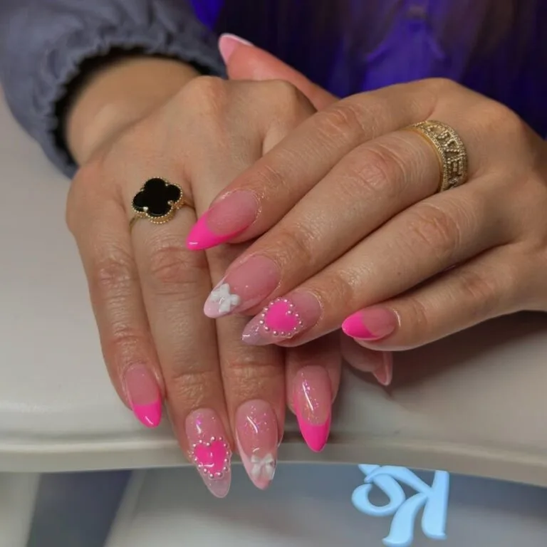 french tip nails with heart design 029 4a0f04485c