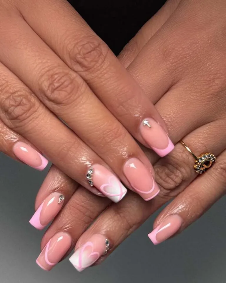 french tip nails with heart design 030 3be6fcaaf1