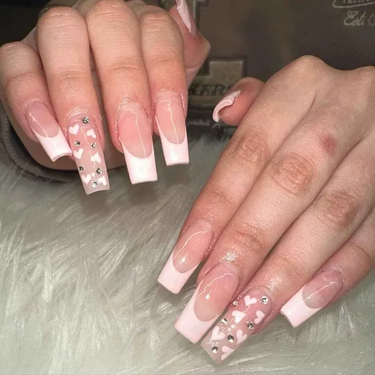 french tip nails with heart design 032 196a862a9a