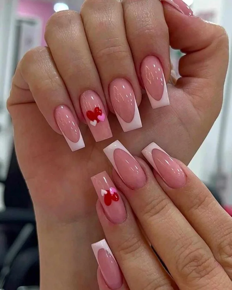 french tip nails with heart design 036 ec1f242206