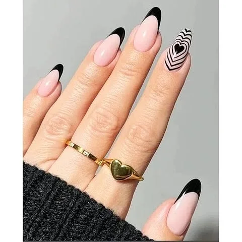 french tip nails with heart design 037 b6578f90aa