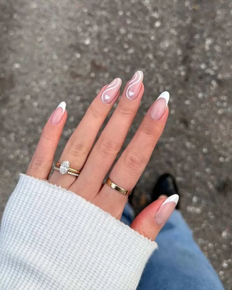 french tip nails with heart design 038 b85e844efb