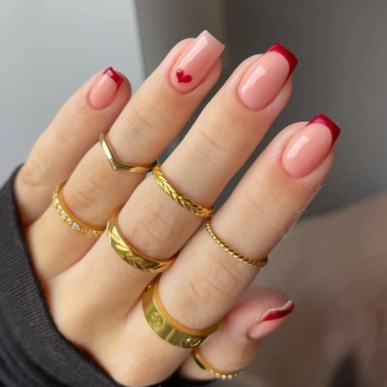 french tip nails with heart design 040 a13b06b14b