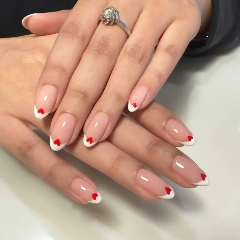 french tip nails with heart design 041 dc2cdc0e9e