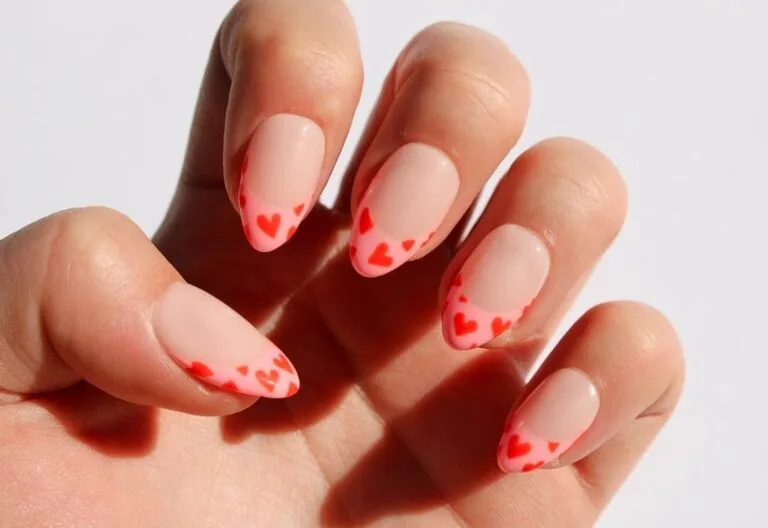 french tip nails with heart design 042 f689713ca5