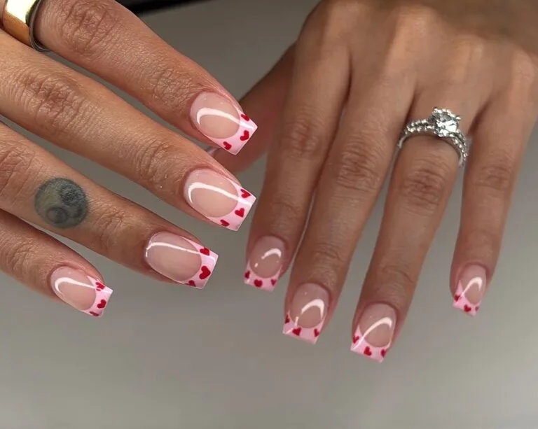 french tip nails with heart design 043 63e759f714