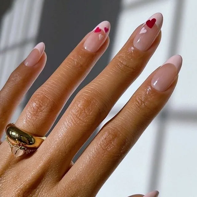 french tip nails with heart design 044 6d8e988554