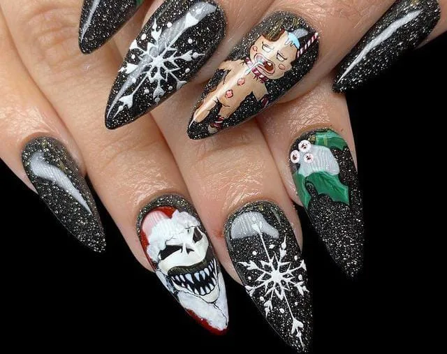 Goth Christmas Nail Designs for a Moody Festive Look 1