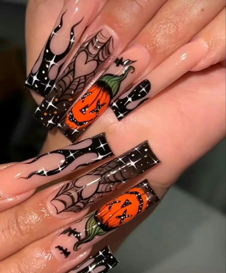From Glitter to Gore: Long Square Halloween Nails for 2025 1