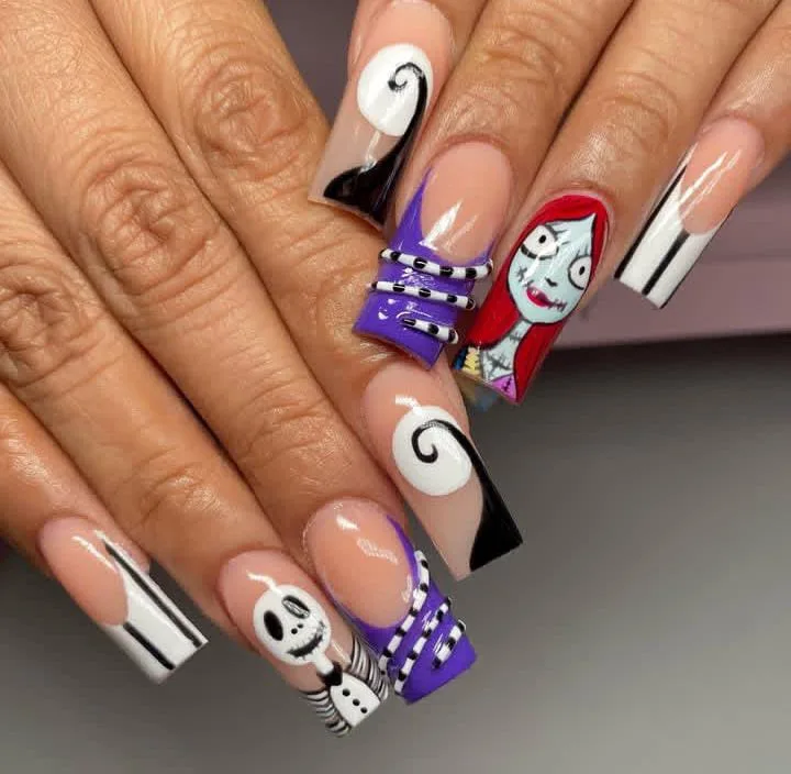 Nightmare Before Christmas Nails That Bring Jack and Sally to Life 1