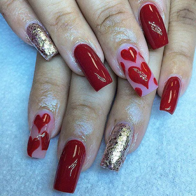 red and gold valentines nails 020 8534f08cbf