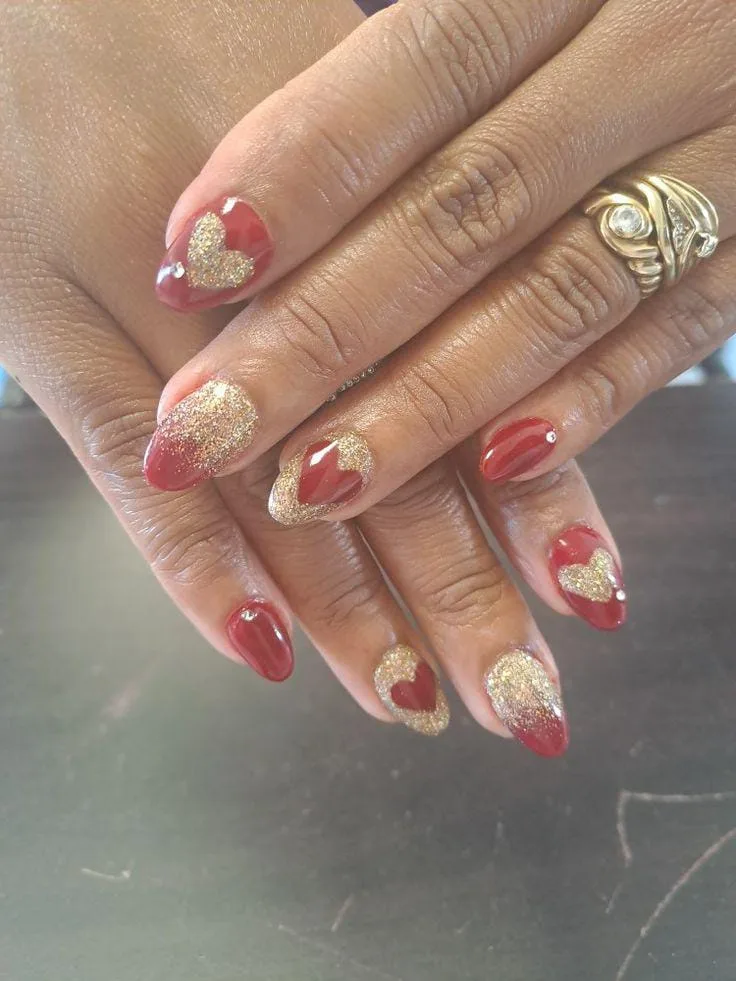 red and gold valentines nails 040 34bc3af8e1