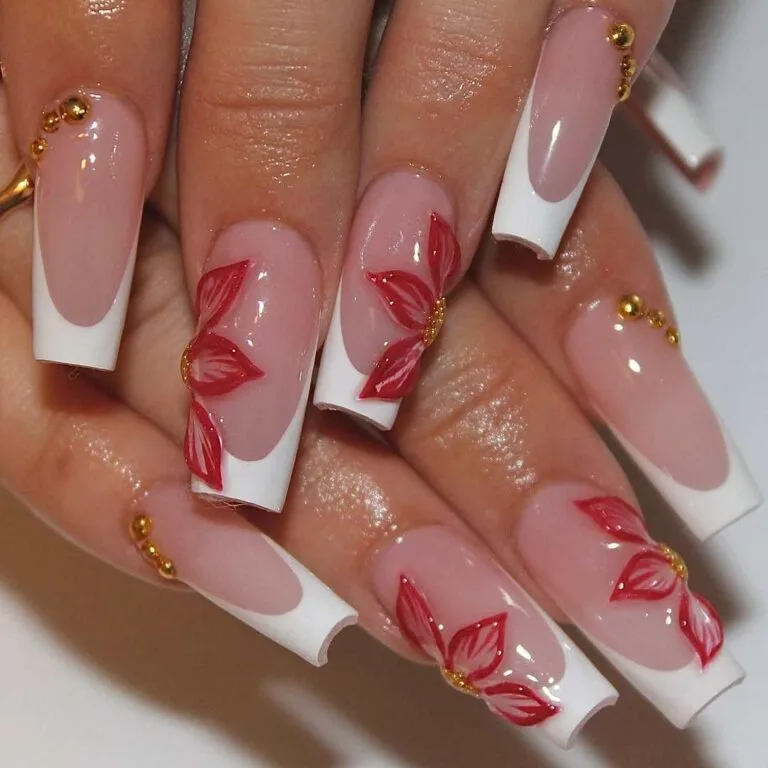 red and white french tip nails 016 82262d8485