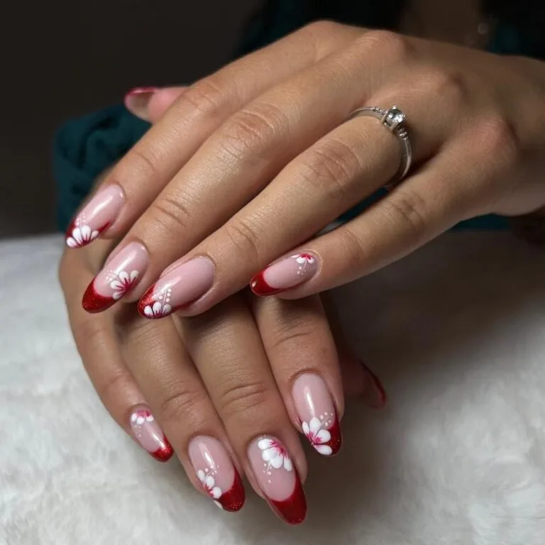 red and white french tip nails 019 d6964abdde