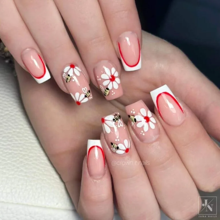 red and white french tip nails 027 459667ade6