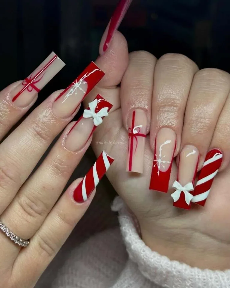 red and white french tip nails 028 58ada38014