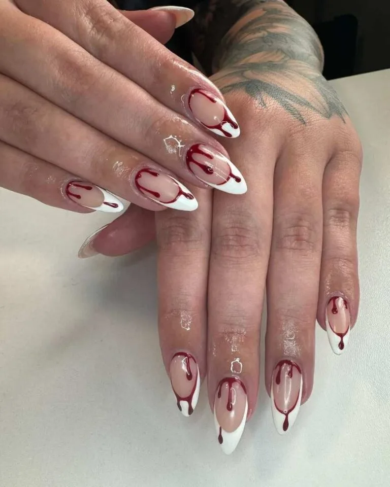 red and white french tip nails 029 59518b3371