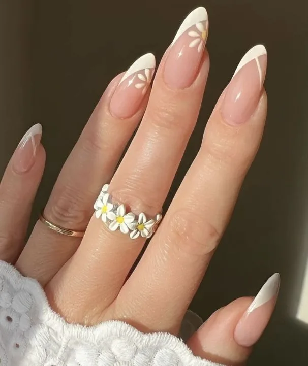 white french tip nails with flowers 003 541a17ce9b