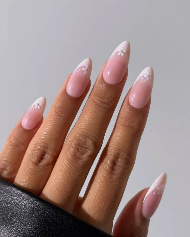 white french tip nails with flowers 016 a547120853