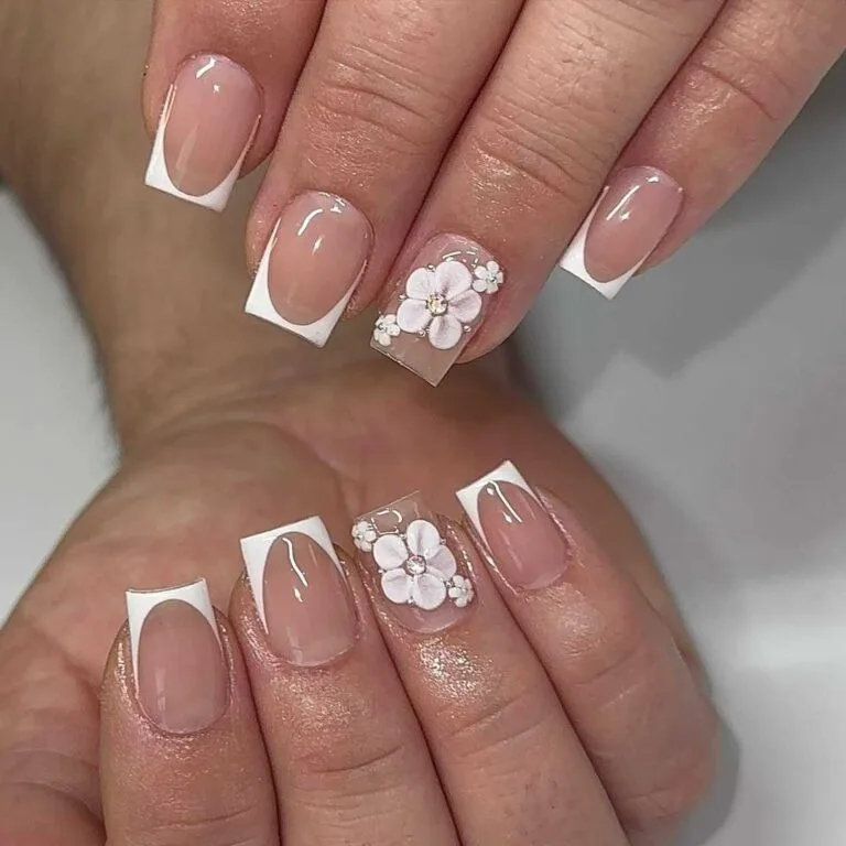 white french tip nails with flowers 019 c4f47ba311