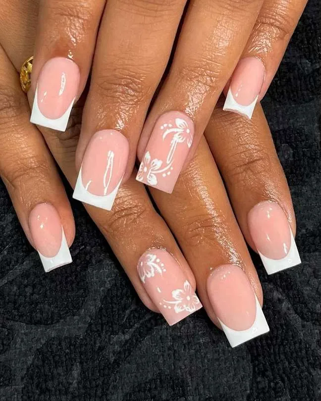 white french tip nails with flowers 034 5ff38b4c93